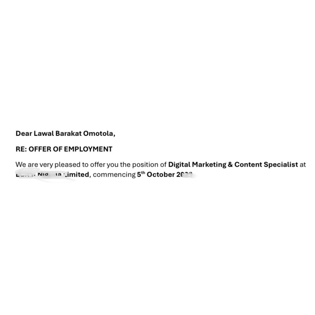 Employment offer for Digital Marketing and Content Specialist