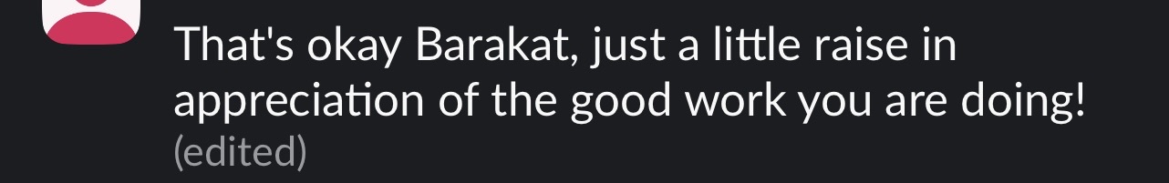 Message recognising good work and a salary raise